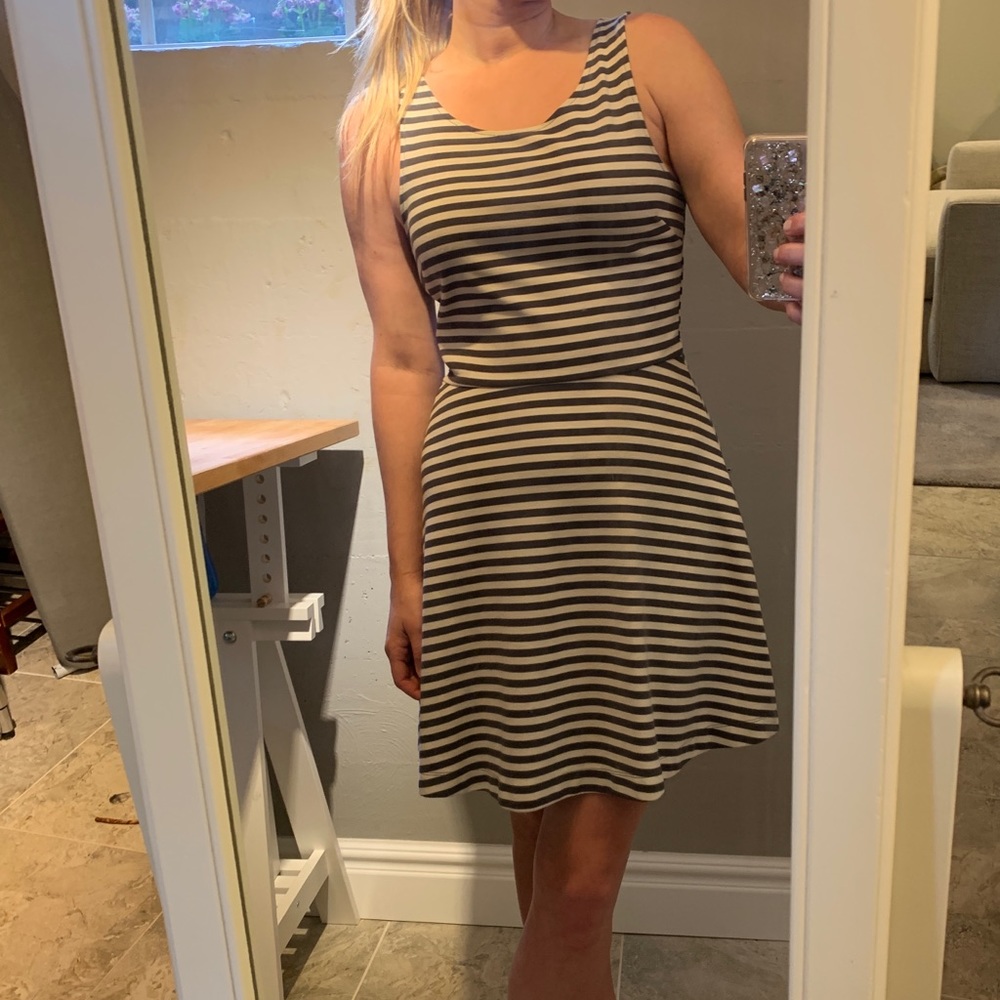 Blue and white striped a-line open back sun dress